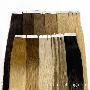 Russie Hair Tape extension cheveux humains en gros de la cuticule droite alignée vierge alignée dans les extensions de cheveux Remy vendeurs